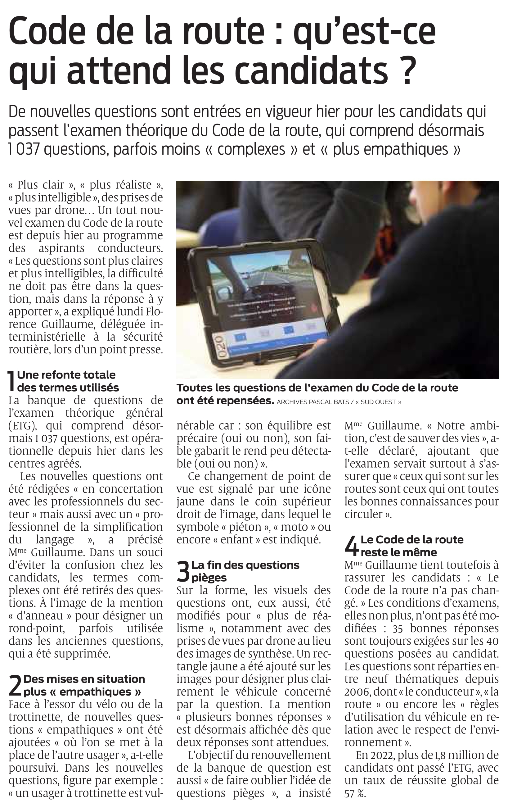 Article du journal "Sud-Ouest" datant du 11 septembre 2023